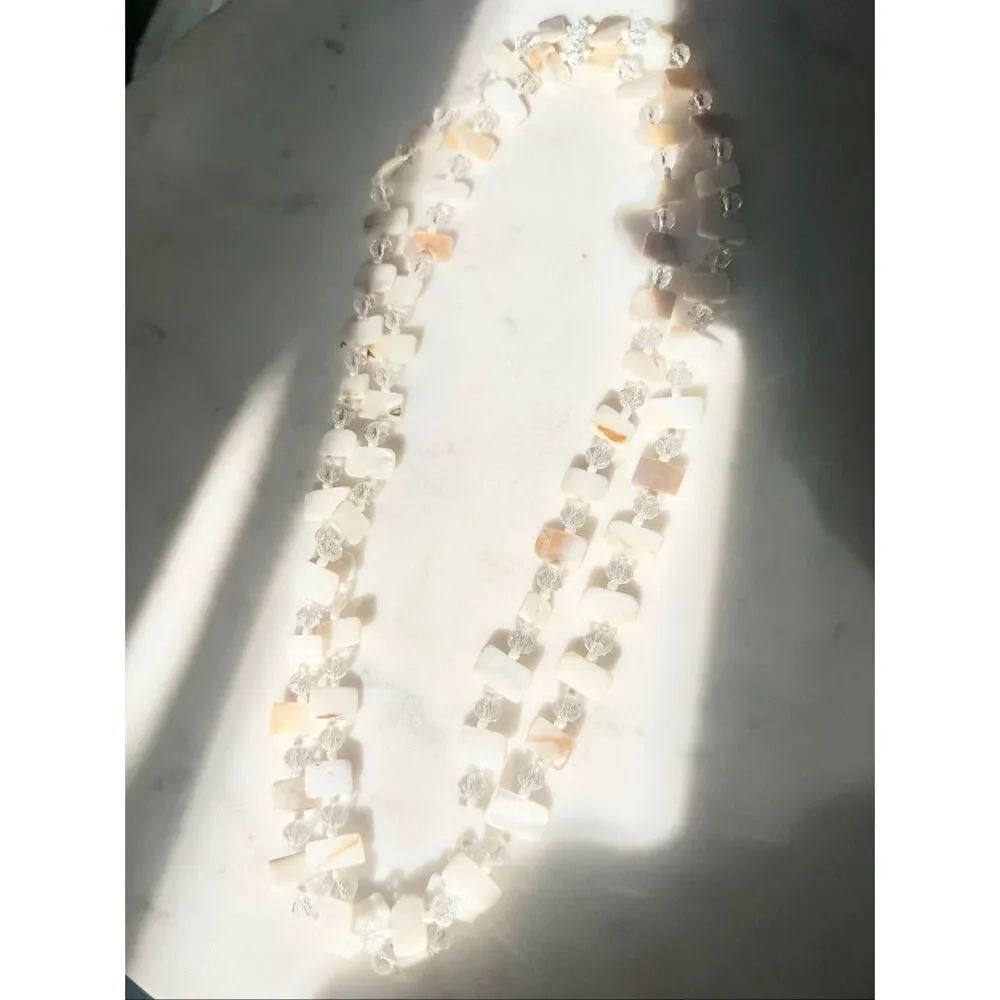 Cream color seashell long layer beach time necklace